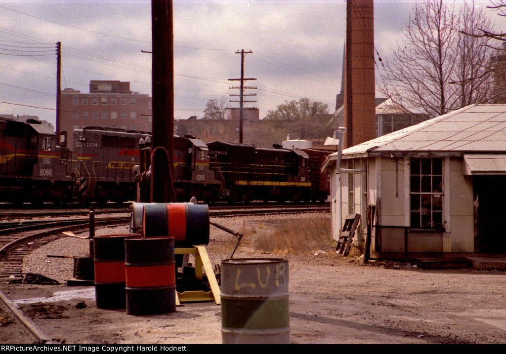 SBD 8095 & 257 are the last two locos passing the "servicing area" near the turntable